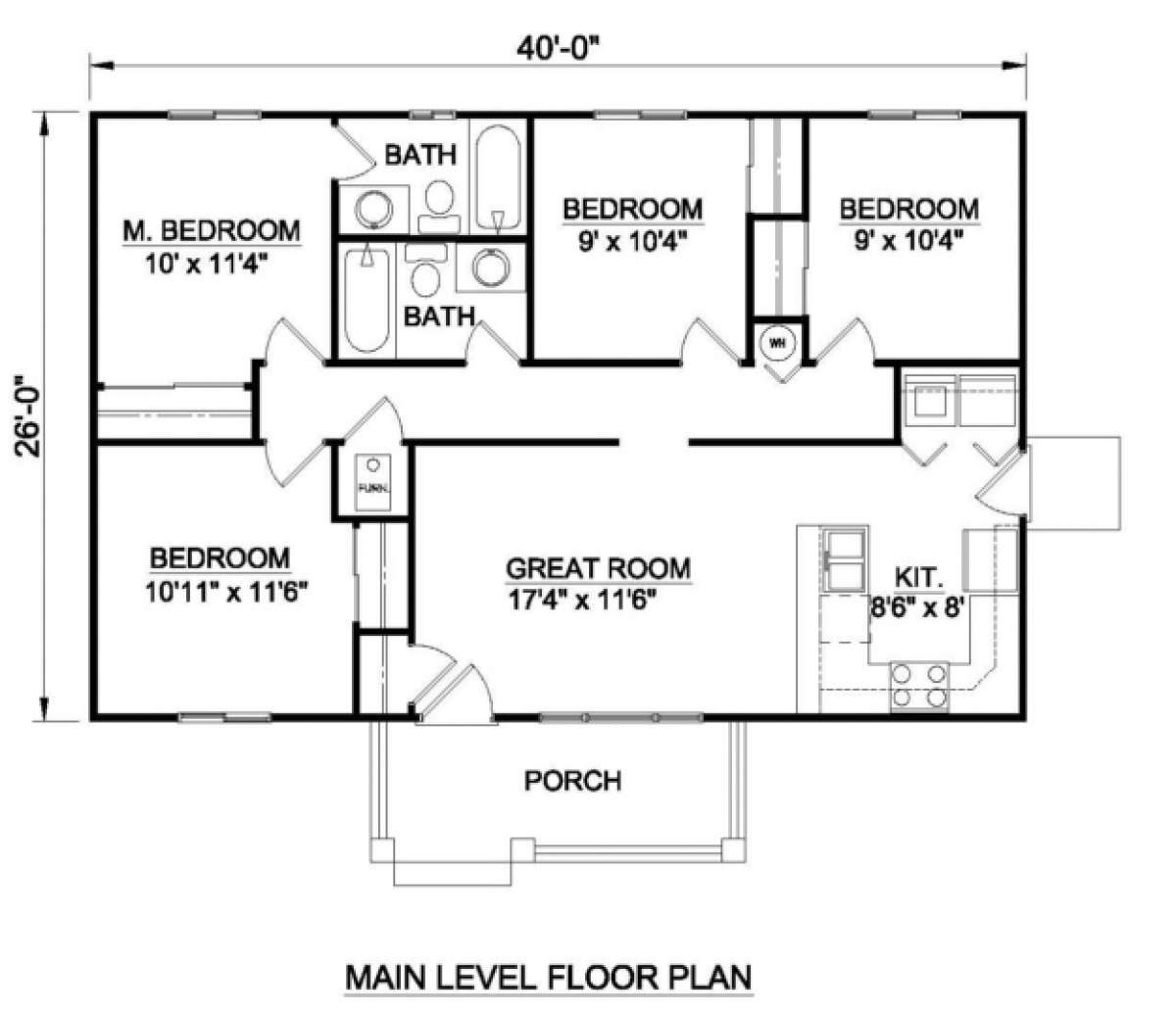 Ranch Plan 1040 Square Feet 4 Bedrooms 2 Bathrooms 340 00026