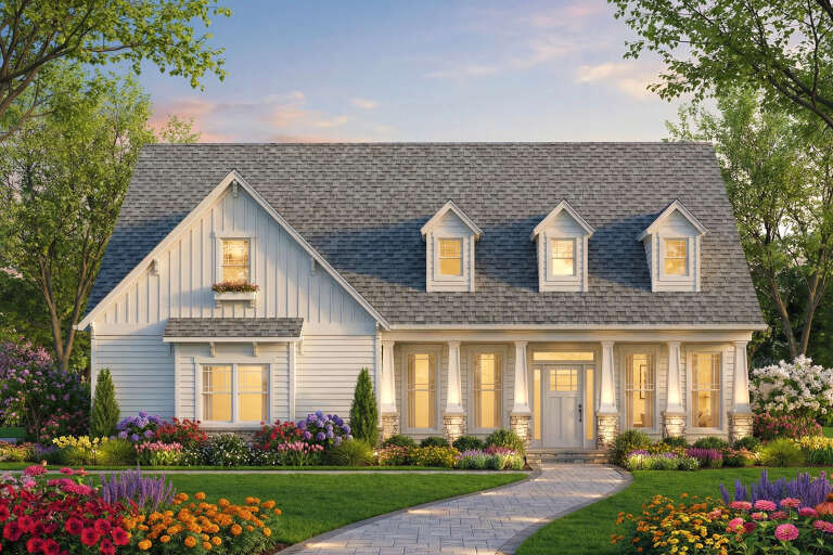 House Plan House Plan #35940 Front Elevation at Dusk