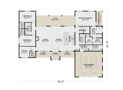 Main Floor: 3BR, 2.5BA, Office, Kitchen, Dining, Living, Fireplace, Pantry, Mudroom, Ldry, 2-car garage, Patio, Screened Patio. House Plan # 4100-00039 Main Floor  Floor Plan Drawing by America's Best House Plans, Inc.