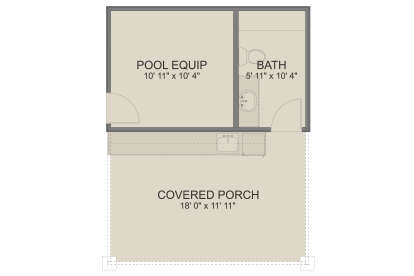 Garage Floor: 1 BA, Pool Equip room, outdoor kitchen counter with sink, large covered porch. Unheated: pool room/porch. House Plan # 2802-00565 Garage Floor Floor Plan Drawing by America's Best House Plans, Inc.