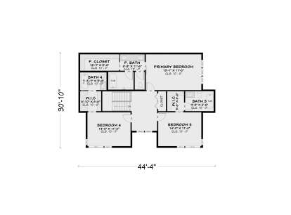 Second Floor: 3 BR, 3 BA, Primary Suite with P. Bath & P. Closet, 2 WIC, 1 additional closet, stairs. 10' ceilings. House Plan # 4100-00041 Second Floor Floor Plan Drawing by America's Best House Plans, Inc.