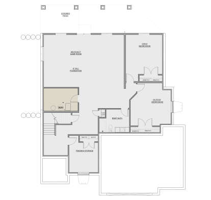 Basement: 2BR, 1BA, Game Room, Finished Storage, Stairs, Covered Patio. 9' foundation. Unheated: patio. House Plan # 8768-00216 Basement Floor Plan Drawing by America's Best House Plans, Inc.