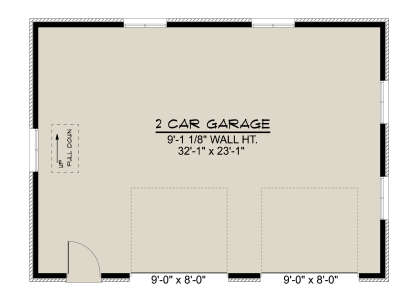 Garage Floor: 2-car garage, 9'1" wall height, pull-down attic stairs. Unheated square footage. House Plan # 5032-00444 Garage Floor Floor Plan Drawing by America's Best House Plans, Inc.