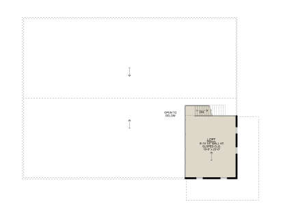 Second Floor: Loft with sloped ceiling, stairs, open to below area. House Plan # 5032-00445 Second Floor Floor Plan Drawing by America's Best House Plans, Inc.