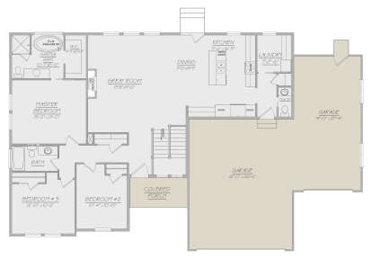 Main Floor: 3BR, 2.5BA, Great Room, Kitchen, Dining, Ldry, Pantry, Gas Fireplace, WIC, 3-car garage, Covered Porch, Stairs. House Plan # 8768-00217 Main Floor  Floor Plan Drawing by America's Best House Plans, Inc.