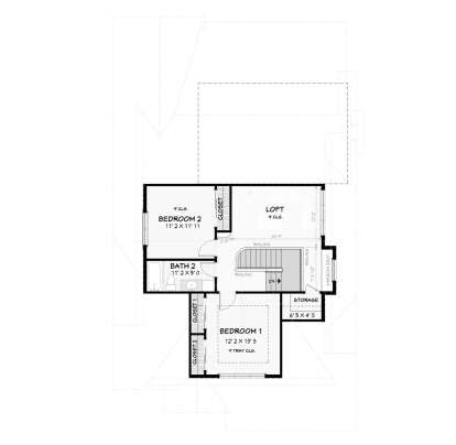 Second Floor: 2BR, 1BA, Loft, 3 closets, storage, stairs, window seat. 9' ceilings, tray ceiling in Master BR. House Plan # 3125-00054 Second Floor Floor Plan Drawing by America's Best House Plans, Inc.