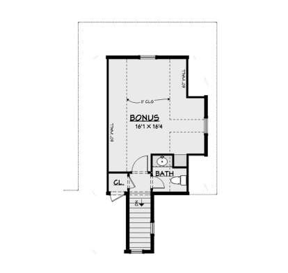 Bonus Room level, 1 BA, closet, stairs. 8' ceiling, 60" knee walls. House Plan # 3125-00056 Bonus Room Floor Plan Drawing by America's Best House Plans, Inc.