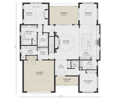 Main Floor: 1BR, 1.5BA, Great Rm, Kitchen, Dining, Office/BR, Pantry, Ldry, Mudroom, 2-car garage, 2 fireplaces, 2 porches. House Plan # 2452-00023 Main Floor Floor Plan Drawing by America's Best House Plans, Inc.