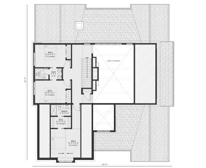 Second Floor: 3BR, 2BA, stairs, open to below. 9' ceilings in BR2/3, 14' vault in BR4, WIC, ensuite bath. House Plan # 2452-00023 Second Floor Floor Plan Drawing by America's Best House Plans, Inc.