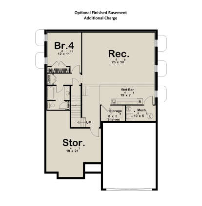 Basement: 1BR, 1BA, Rec room, Wet Bar, Mech room, 2 Storage areas, Linen closets, Stairs. Unheated: Storage/Mech areas. House Plan # 963-01308 Basement Floor Plan Drawing by America's Best House Plans, Inc.