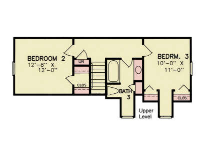 Second Floor: 2 BR, 1 BA, stairs, closets, linen closet. House Plan # 699-00517 Second Floor Floor Plan Drawing by America's Best House Plans, Inc.