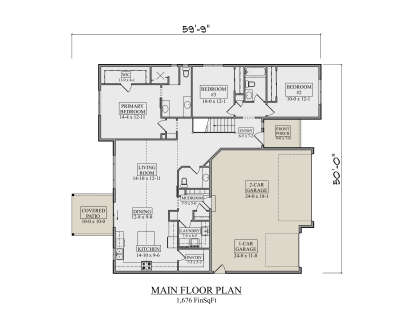 Main Floor: 3BR, 2BA, Living, Dining, Kitchen, Pantry, Mudroom, Ldry, 3-car garage, Entry, Covered Patio, Front Porch, WIC. House Plan # 5631-00341 Main Floor  Floor Plan Drawing by America's Best House Plans, Inc.