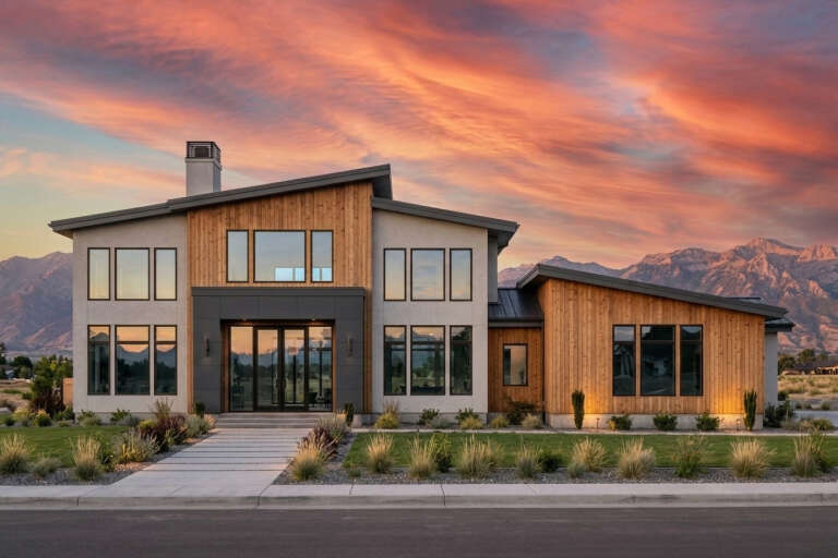 House Plan House Plan #36025 Front Elevation at Dusk