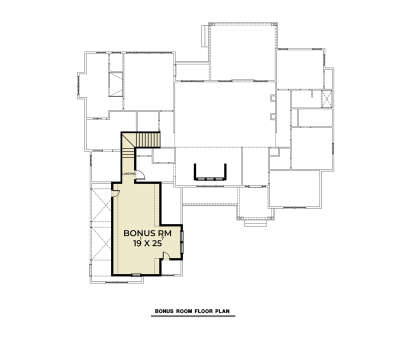 Bonus Room floor plan, stairs, landing, attic storage access. House Plan # 2464-00243 Bonus Room Floor Plan Drawing by America's Best House Plans, Inc.