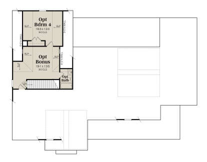 Optional Second Floor: 1 BR, 1 BA, Bonus room, stairs, 9-ft ceilings, sloped ceiling areas. House Plan # 009-00524 Optional Second Floor Floor Plan Drawing by America's Best House Plans, Inc.