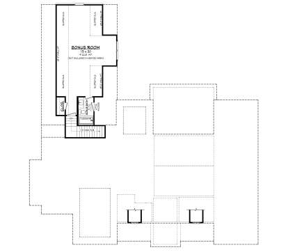 Bonus Room, 1 Bath, Closet, Attic access, stairs. Sloped ceilings, unheated square footage. House Plan # 041-00445 Bonus Room Floor Plan Drawing by America's Best House Plans, Inc.