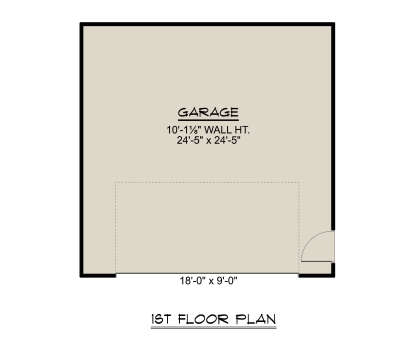 Garage Floor: 2-car garage, 24'5" x 24'5" area, 10'1" wall height, single entry door. Unheated square footage. House Plan # 5032-00446 Garage Floor Floor Plan Drawing by America's Best House Plans, Inc.