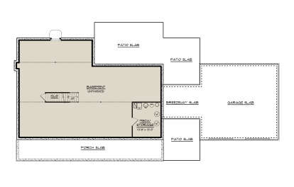 Basement: Unfinished space, Mech/Storage, stairs, closet. Unheated: garage, breezeway, patios, porch. House Plan # 5032-00447 Basement Floor Plan Drawing by America's Best House Plans, Inc.