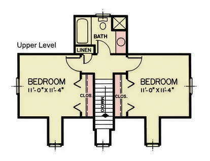Second Floor: 2 BR, 1 BA, stairs, 2 closets, linen closet. House Plan # 699-00528 Second Floor Floor Plan Drawing by America's Best House Plans, Inc.
