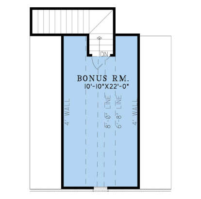 Bonus Room, stairs. Features 4' knee walls, 6'-8" and 8'-0" ceiling height lines. House Plan # 8318-00490 Bonus Room Floor Plan Drawing by America's Best House Plans, Inc.