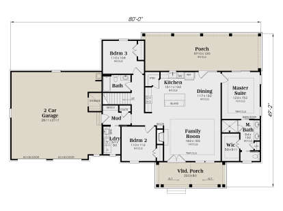 Main Floor: 3BR, 2BA, Kitchen, Dining, Family, Mud, Ldry, 2-car garage, 2 porches, WIC. Tray/vaulted ceilings, stairs. House Plan # 009-00526 Main Floor  Floor Plan Drawing by America's Best House Plans, Inc.