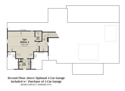 Second Floor Above Optional 3 Car Garage: Opt 1BR, 1BA, WIC, stairs, 8' ceiling, sloped walls. Unheated: garage area. House Plan # 009-00526 Second Floor Above Optional 3 Car Garage Floor Plan Drawing by America's Best House Plans, Inc.
