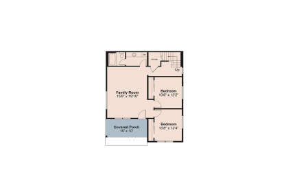 Second Floor: 2BR, 1BA, Family Room, Covered Porch, storage closet, stairs. Unheated: covered porch area. House Plan # 035-01233 Second Floor Floor Plan Drawing by America's Best House Plans, Inc.