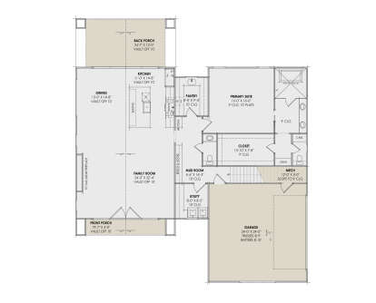 Main Floor: 1BR, 2BA, Family, Dining, Kitchen, Pantry, Mud, Ldry, 2-car garage, 2 Porches, Fireplace, Vaulted ceilings. House Plan # 7983-00198 Main Floor  Floor Plan Drawing by America's Best House Plans, Inc.