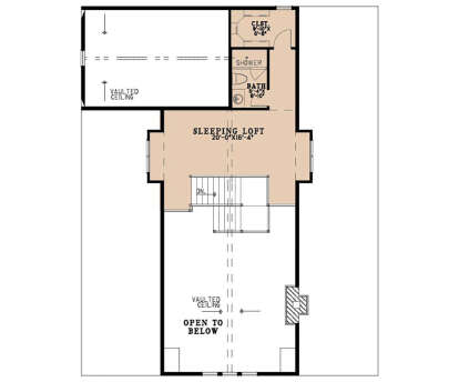 Second Floor: Sleeping Loft, 1 BA, WIC, stairs, open to below, vaulted ceilings. House Plan # 8318-00494 Second Floor Floor Plan Drawing by America's Best House Plans, Inc.