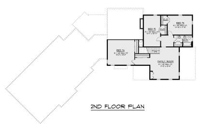 Second Floor: 3BR, 1BA, Family Room, 2 Closets, Stairs. 8' 1 1/8" wall heights. House Plan # 5032-00452 Second Floor Floor Plan Drawing by America's Best House Plans, Inc.