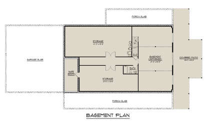Basement: 1BA, Unfinished Basement, Safe Room, Storage, Stairs, Closet. Unheated: Garage slab, Porch slabs, Covered Patio. House Plan # 5032-00453 Basement Floor Plan Drawing by America's Best House Plans, Inc.