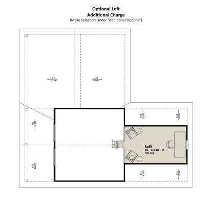 Loft level, open loft space, vaulted ceiling, built-in ladder access. Unheated attic storage areas. House Plan # 7174-00045 Loft Floor Plan Drawing by America's Best House Plans, Inc.