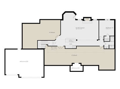 Basement: 1BR, 1BA, Entertainment room, Bar, Fireplace, Stairs, Closet. Unheated: Storage areas and unexcavated space. House Plan # 4440-00005 Basement Floor Plan Drawing by America's Best House Plans, Inc.