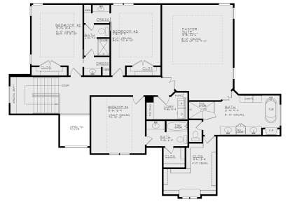 Second Floor: 4BR, 3BA, Ldry, stairs. Vaulted BR4, Master Suite w/ FP & WIC. Box ceilings in BR2, BR3, Master. House Plan # 4440-00007 Second Floor Floor Plan Drawing by America's Best House Plans, Inc.