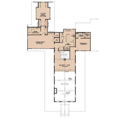Second Floor: 2BR, 2BA, In-law suite, Kitchen, Living, Loft/Balcony, Ldry, WIC, Pantry, Storage, Opt. elevator, Stairs. House Plan # 8318-00495 Second Floor Floor Plan Drawing by America's Best House Plans, Inc.