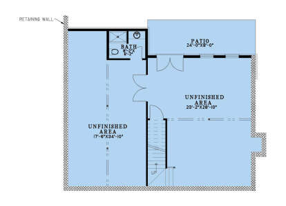 Basement: 1 BA, stairs, large unfinished areas, patio. Unheated: unfinished areas and patio. House Plan # 8318-00496 Basement Floor Plan Drawing by America's Best House Plans, Inc.