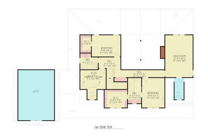 Second Floor: 2BR, 2BA, Bonus Room, Study, 2 WIC, Linen closet, Stairs, Attic. Vaulted ceilings in Bonus Room. House Plan # 699-00534 Second Floor Floor Plan Drawing by America's Best House Plans, Inc.