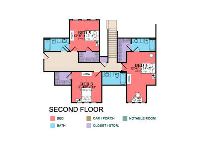 Second Floor: 3BR, 2BA, stairs, multiple WICs and storage closets. 9' ceilings throughout. House Plan # 1070-00373 Second Floor Floor Plan Drawing by America's Best House Plans, Inc.