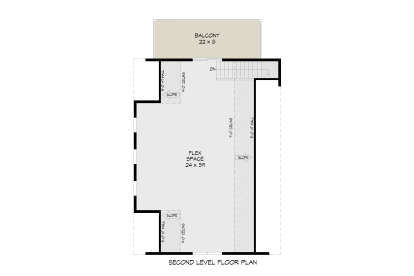 Second Floor: Large Flex Space, stairs, balcony. 9' ceilings with sloped areas and 5' knee walls. Unheated: balcony. House Plan # 940-01467 Second Floor Floor Plan Drawing by America's Best House Plans, Inc.
