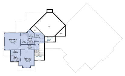 Second Floor: 2BR, 2BA, Hall, WIC, 2 Closets, Stairs, Open to Foyer below. Unheated: large Attic storage areas. House Plan # 8292-00047 Second Floor Floor Plan Drawing by America's Best House Plans, Inc.