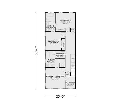 Second Floor: 3BR, 2BA, Primary Suite with WIC, 3 closets, storage room, stairs. 10' ceilings throughout. House Plan # 4100-00046 Second Floor Floor Plan Drawing by America's Best House Plans, Inc.