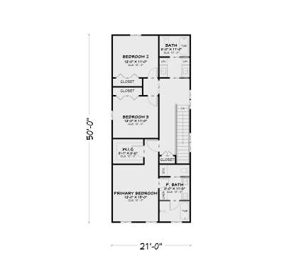 Second Floor: 3BR, 2BA, Primary WIC, 3 standard closets, linen closets, storage, stairs. 10' ceilings throughout. House Plan # 4100-00048 Second Floor Floor Plan Drawing by America's Best House Plans, Inc.