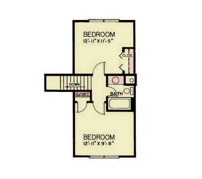 Second Floor: 2 BR, 1 BA, stairs, 2 closets. House Plan # 699-00538 Second Floor Floor Plan Drawing by America's Best House Plans, Inc.