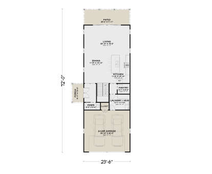 Main Floor: 0BR, 1BA, Living, Dining, Kitchen, Pantry, Ldry/Mud, 2-car garage, Porch, Patio, 10' ceilings, Stairs. House Plan # 4100-00054 Main Floor Floor Plan Drawing by America's Best House Plans, Inc.