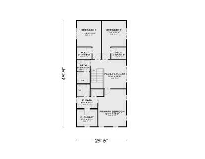 Second Floor: 3BR, 2.5BA, Family Lounge, 2 WICs, Primary Closet, 9' ceilings, stairs. House Plan # 4100-00054 Second Floor Floor Plan Drawing by America's Best House Plans, Inc.