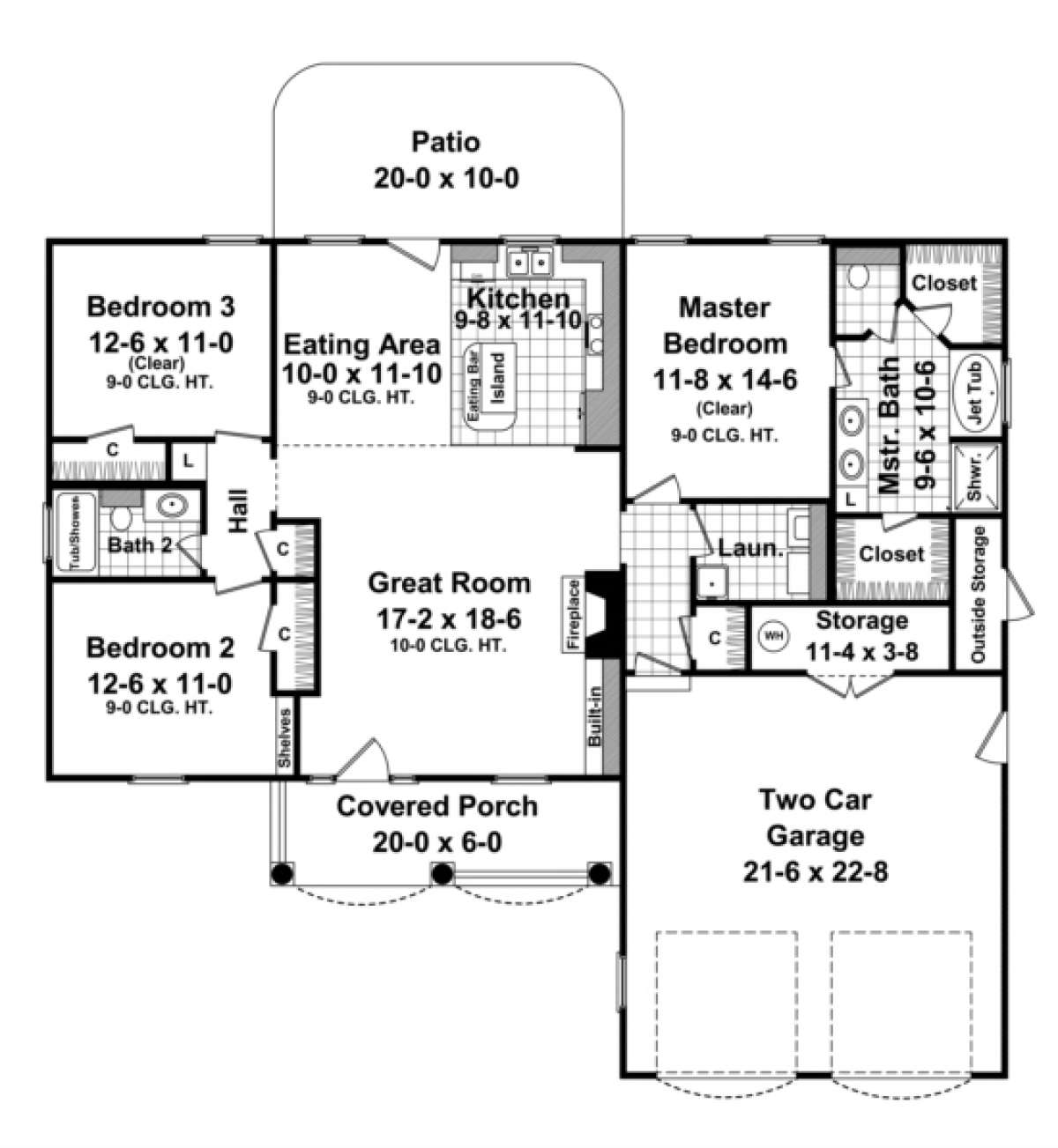 Traditional Plan: 1,500 Square Feet, 3 Bedrooms, 2 Bathrooms - 348 ...