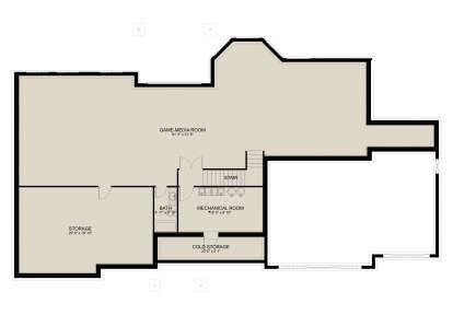 Basement: Game-Media room, 1 BA, Mechanical room, Storage, Cold storage, Stairs. Unheated: Storage and Cold storage areas. House Plan # 2802-00567 Basement Floor Plan Drawing by America's Best House Plans, Inc.