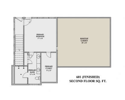 Second Floor: 1BR, 1BA, Primary WIC, stairs, large rooftop garden. Unheated: rooftop garden area. House Plan # 7140-00003 Second Floor Floor Plan Drawing by America's Best House Plans, Inc.