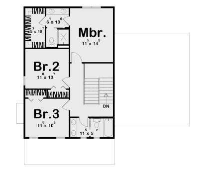 Second Floor: 3BR, 2BA, Mbr suite with WIC, stairs, landing. Unheated: large deck area. House Plan # 963-01317 Second Floor Floor Plan Drawing by America's Best House Plans, Inc.