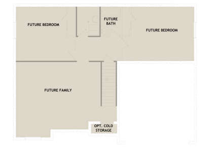 Basement: 2 Future BR, 1 Future BA, Future Family room, Opt. Cold Storage, stairs. Unfinished space. House Plan # 8768-00222 Basement Floor Plan Drawing by America's Best House Plans, Inc.